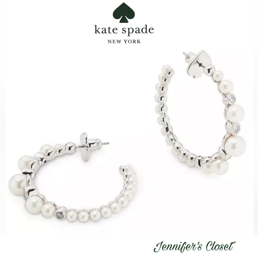 KATE SPADE Earrings NWT / Cubic Zirconia & Pearl Hoop Earrings